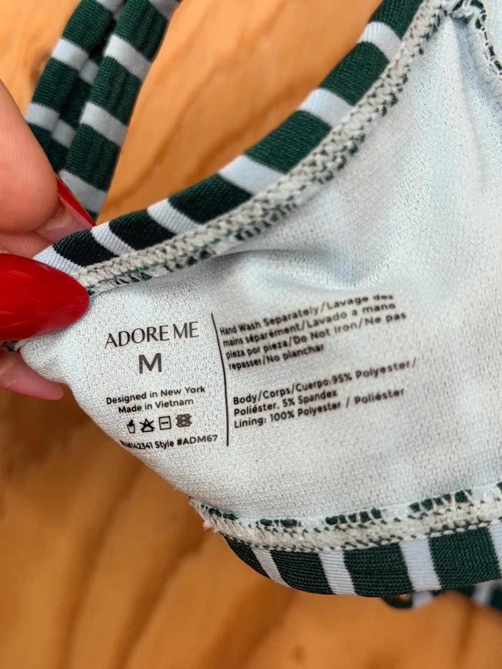 Adore Me Green & White Striped Seersucker Bralette Bikini Top Size M